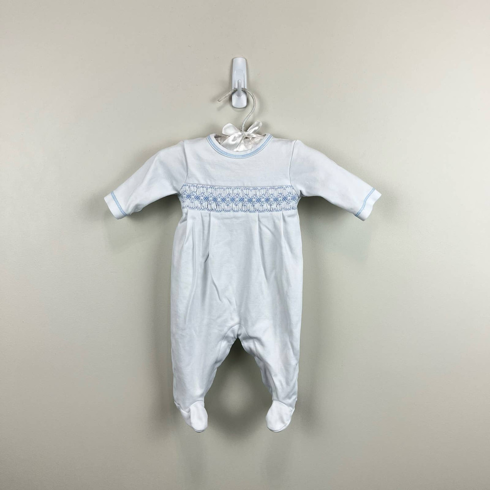 Kissy Kissy Smocked White Blue Footie Newborn